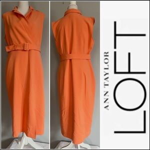 Ann Taylor LOFT Sleeveless Belted Orange Midi Dress